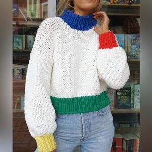 YLLW yellow the label ZORA CHUNKY SWEATER PRIMARY COLORS Size Medium M